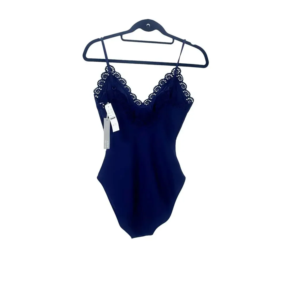J. Crew Women's Lana Eyelet One-Piece in Classic Sculpt Dark Ink Size 8 NWT